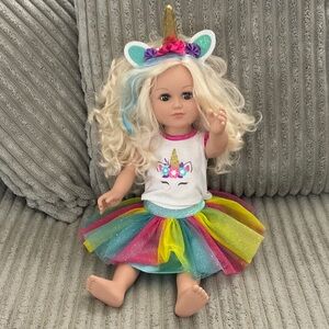 Magical Unicorn Doll with Colorful Skirt